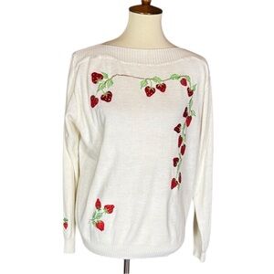 Vintage Cyn Les Shirlee Designs boatneck sweater with strawberries